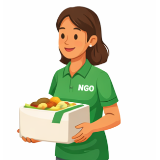 NGO member receiving a food box