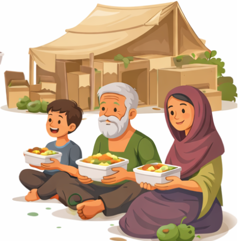 Needy family receiving meals